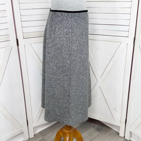 The Limited Sequin Flower Wool Silk Blend Tweed A Line Skirt Grey 4 Retro Career - Picture 3 of 12